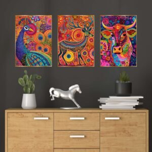 Set of Three Wall Paintings for Wall Dacoration Golden Framed Wall Paintings for Living Room & Bedroom Wall Art for Home Decoration & Office Wall Décor (18x12 inch CH-GD3-7)