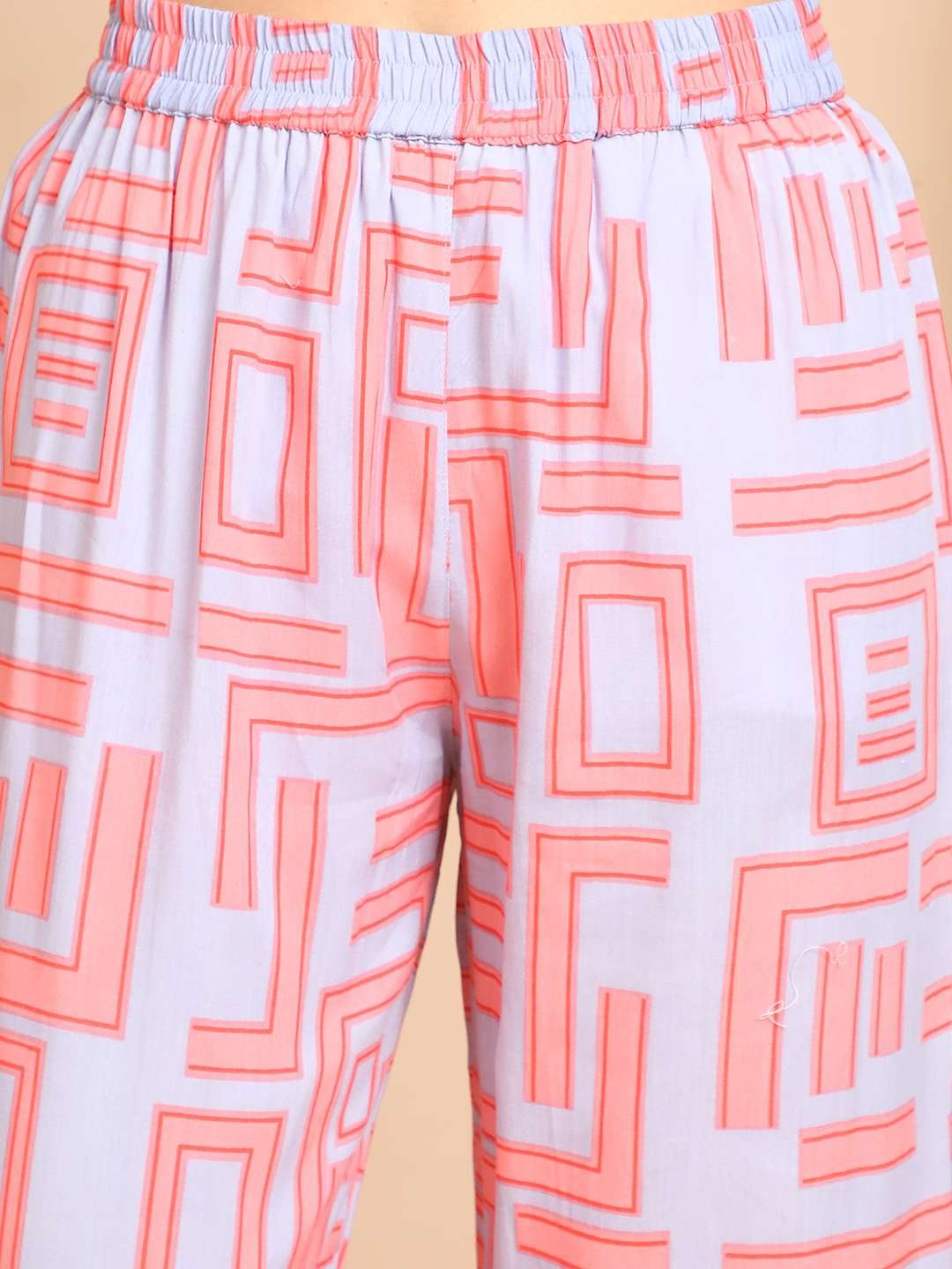 Women's Pure Cotton Printed Collared Top and Pant Co-ord Set (Pink Gr) - Image 6