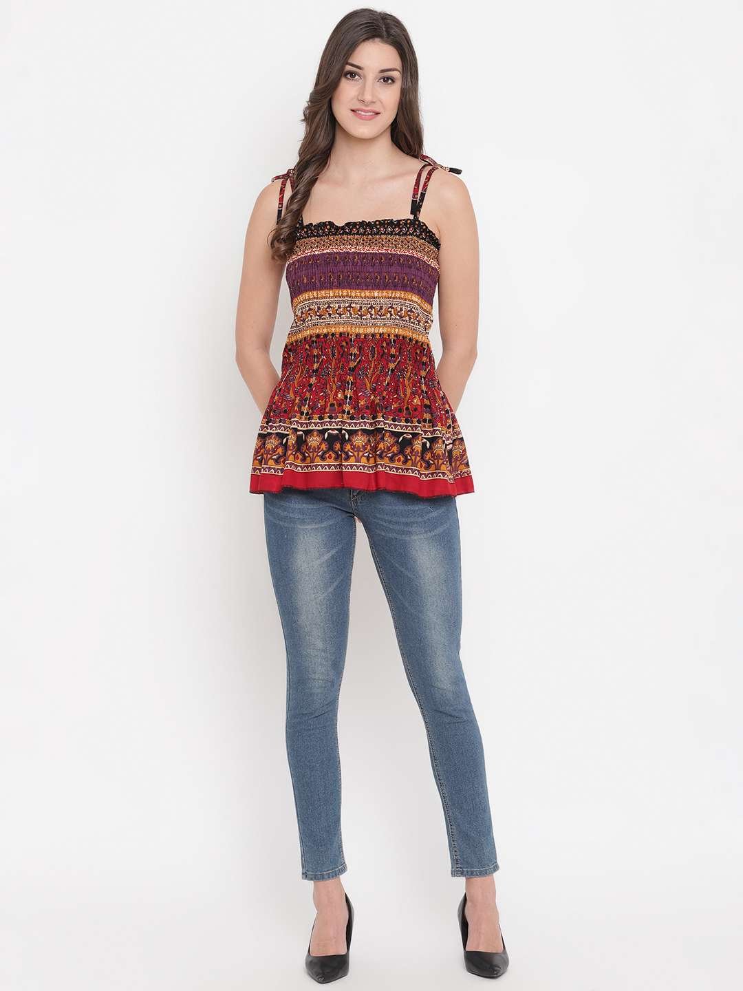 Women's Rayon Printed Casual Summer Style Tie Shoulder Straps Free Size Tank Top ( Multi8) - Image 3