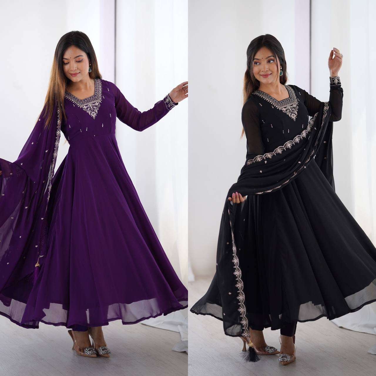 Womens Fox Georgette Anarkali Kurti with Pant & Dupatta Set - Image 2
